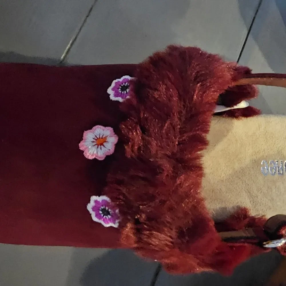 Gymboree Burgundy Faux Suede Clogs with Decorative Flowers size 12
